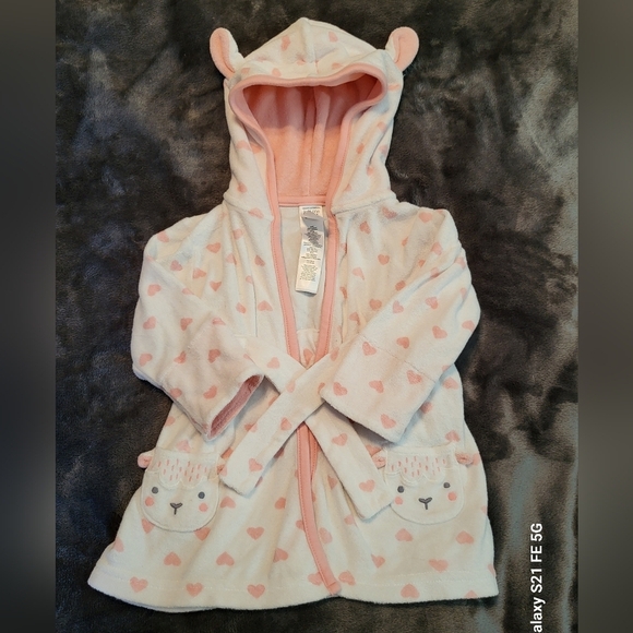 Carter's Other - 🩷 3/$15 Girls (0-9 M) Carter's Pink & White Hooded Robe, lamb pockets & tie New